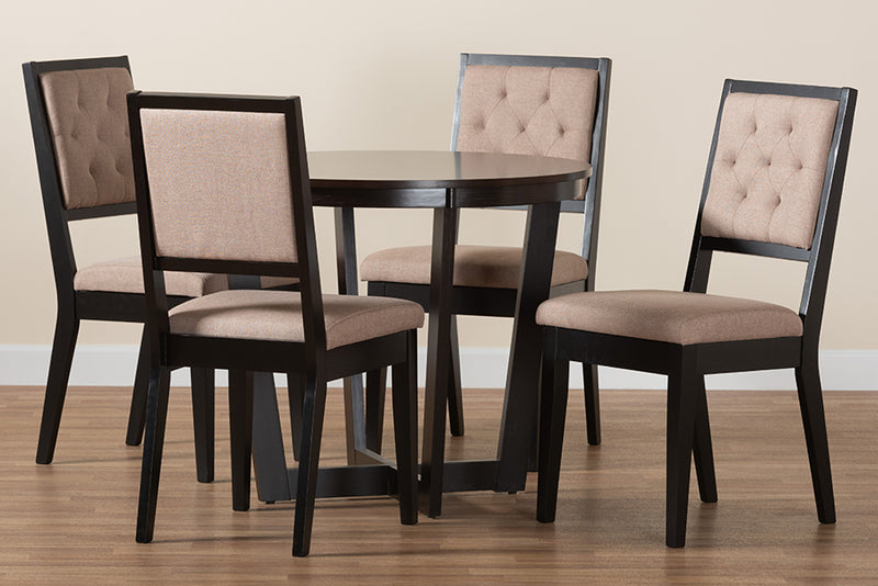 Kabira Modern Beige Fabric and Dark Brown Finished Wood 5-Piece Dining Set