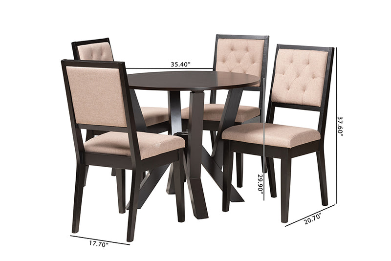 Dania Modern Sand Fabric and Dark Brown Finished Wood 5-Piece Dining Set