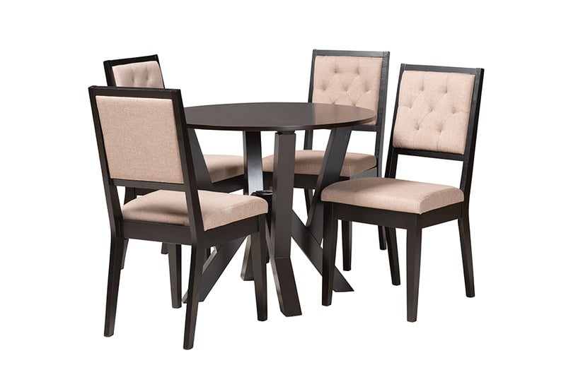 Dania Modern Sand Fabric and Dark Brown Finished Wood 5-Piece Dining Set