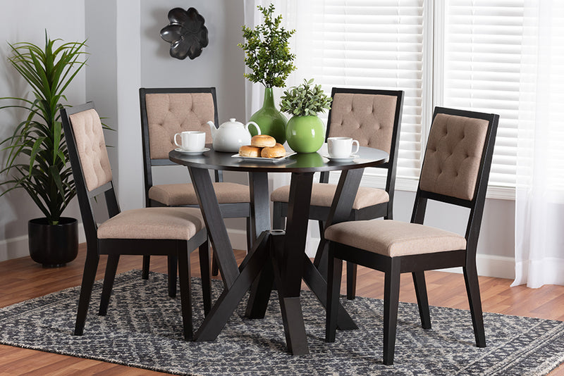 Dania Modern Sand Fabric and Dark Brown Finished Wood 5-Piece Dining Set