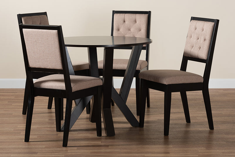 Dania Modern Sand Fabric and Dark Brown Finished Wood 5-Piece Dining Set