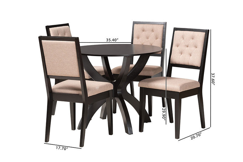 Amato Modern Sand Fabric and Dark Brown Finished Wood 5-Piece Dining Set