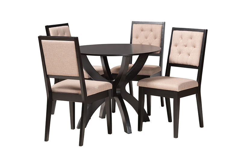 Amato Modern Sand Fabric and Dark Brown Finished Wood 5-Piece Dining Set