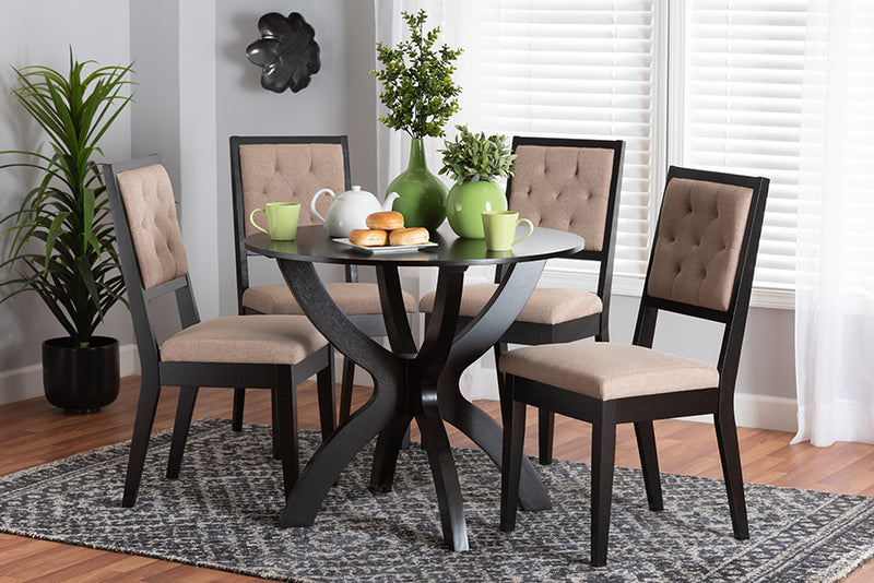 Amato Modern Sand Fabric and Dark Brown Finished Wood 5-Piece Dining Set