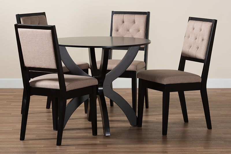 Amato Modern Sand Fabric and Dark Brown Finished Wood 5-Piece Dining Set