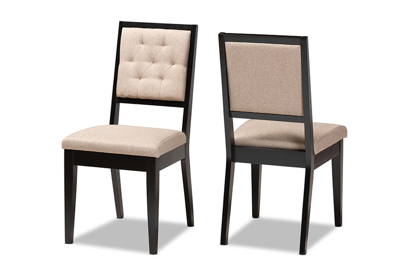 Kalista Modern and Contemporary Sand Fabric Upholstered and Dark Brown Finished Wood 2-Piece Dining Chair Set