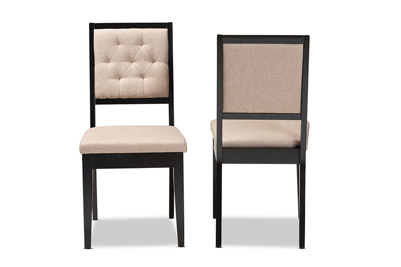 Kalista Modern and Contemporary Sand Fabric Upholstered and Dark Brown Finished Wood 2-Piece Dining Chair Set