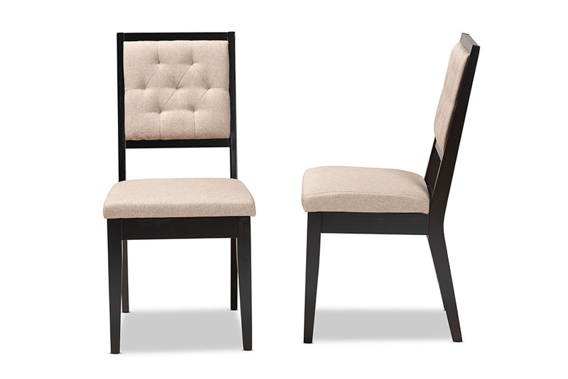 Kalista Modern and Contemporary Sand Fabric Upholstered and Dark Brown Finished Wood 2-Piece Dining Chair Set