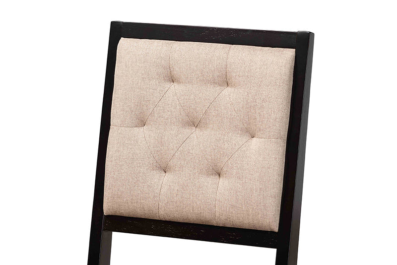 Kalista Sand Fabric Upholstered and Dark Brown 2Pc Dining Chair Set Baxton