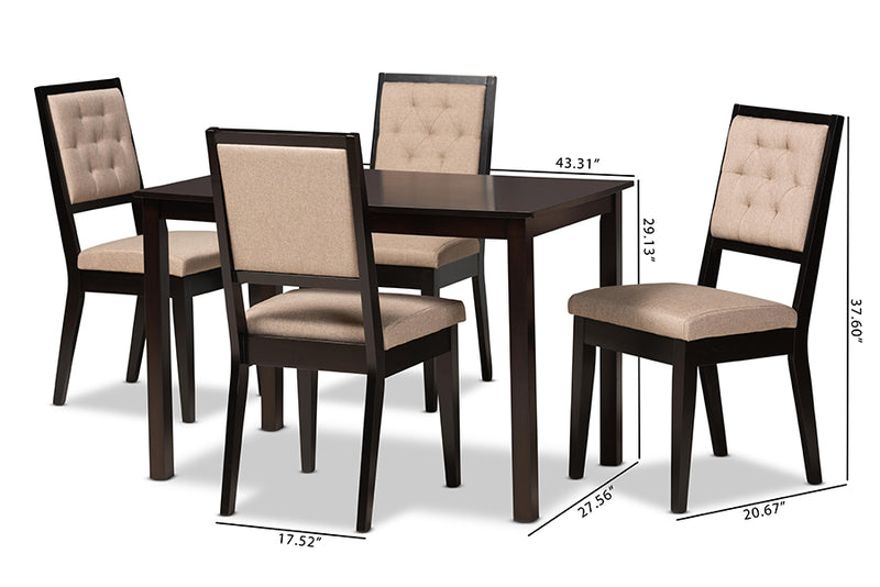 Cyntia Modern and Contemporary Sand Fabric Upholstered and Dark Brown Finished Wood 5-Piece Dining Set