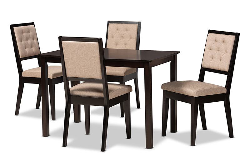 Cyntia Modern and Contemporary Sand Fabric Upholstered and Dark Brown Finished Wood 5-Piece Dining Set