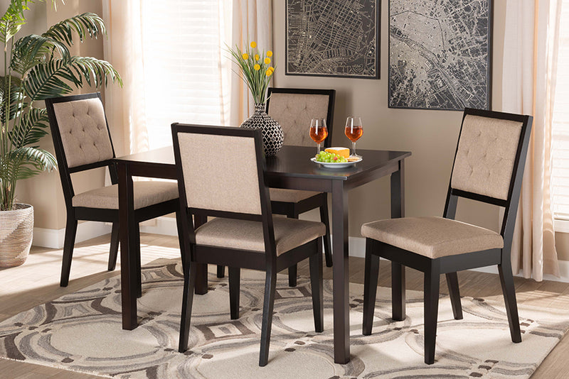 Cyntia Modern and Contemporary Sand Fabric Upholstered and Dark Brown Finished Wood 5-Piece Dining Set