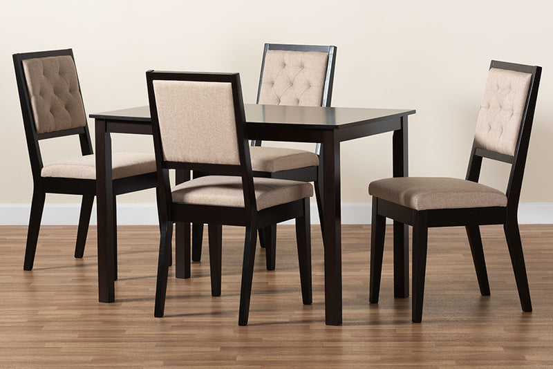 Cyntia Modern and Contemporary Sand Fabric Upholstered and Dark Brown Finished Wood 5-Piece Dining Set