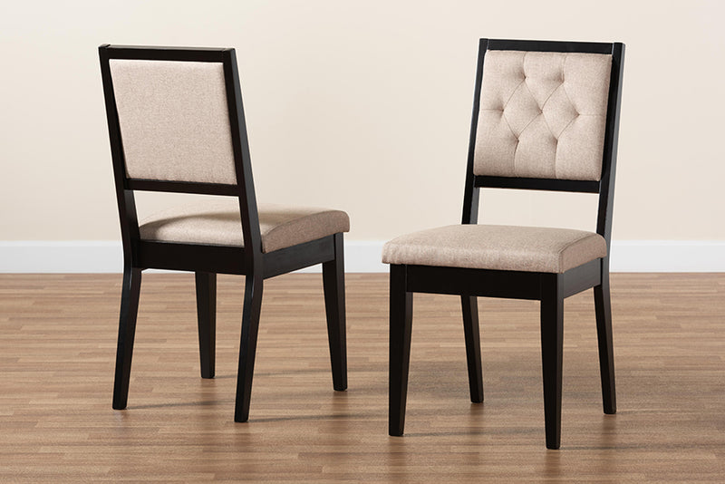 Kalista Modern and Contemporary Sand Fabric Upholstered and Dark Brown Finished Wood 2-Piece Dining Chair Set