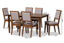 Cyntia Gray Fabric Upholstered and Walnut Brown 7-Piece Dining Set Baxton