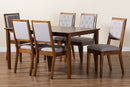 Cyntia Gray Fabric Upholstered and Walnut Brown 7-Piece Dining Set Baxton