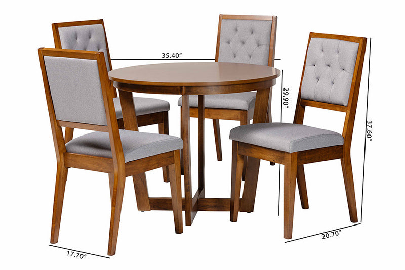 Kabira Modern Gray and Walnut Brown Wood 5-Piece Dining Set Baxton