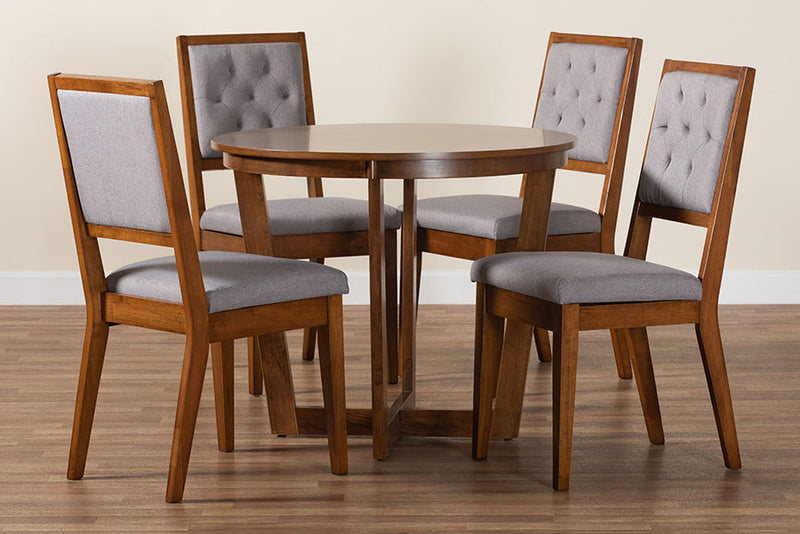 Kabira Modern Gray and Walnut Brown Wood 5-Piece Dining Set Baxton
