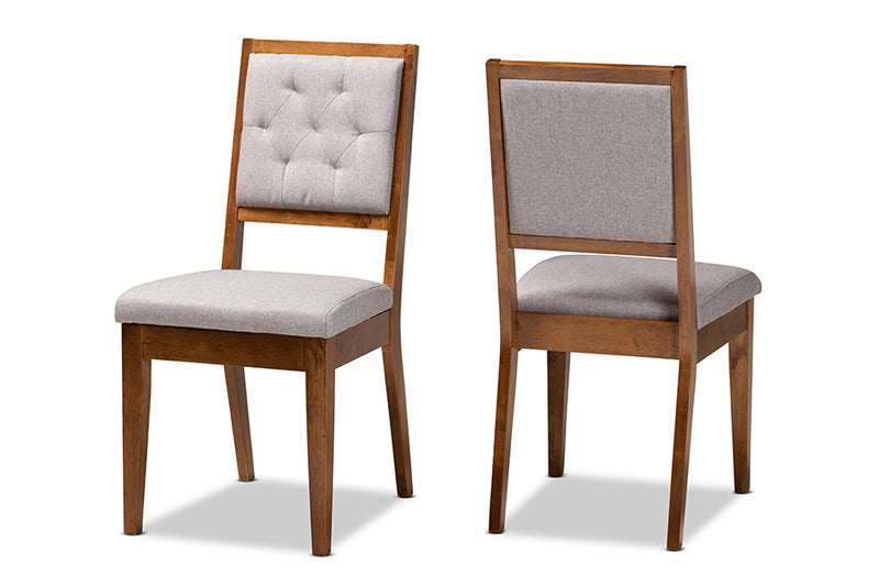 Kalista Modern and Contemporary Gray Fabric Upholstered and Walnut Brown Finished Wood 2-Piece Dining Chair Set