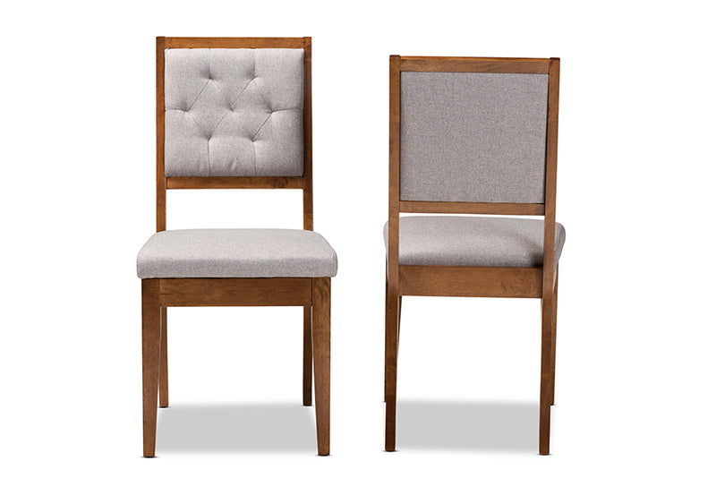 Kalista Modern and Contemporary Gray Fabric Upholstered and Walnut Brown Finished Wood 2-Piece Dining Chair Set