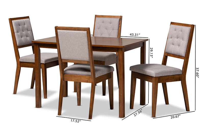 Cyntia Modern and Contemporary Gray Fabric Upholstered and Walnut Brown Finished Wood 5-Piece Dining Set