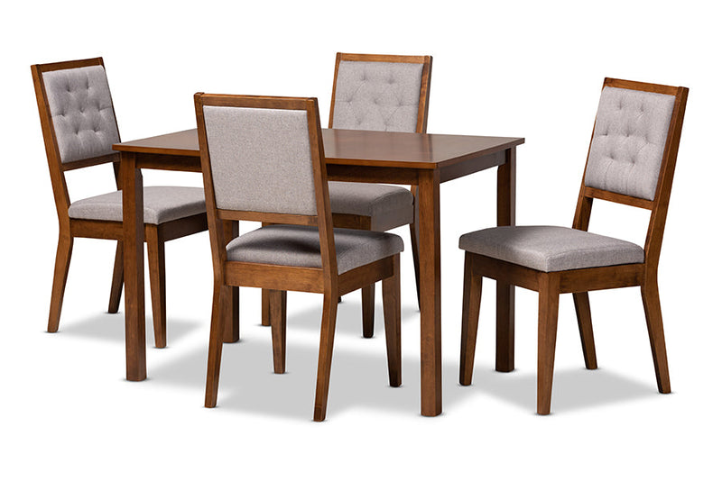 Cyntia Gray Fabric Upholstered and Walnut Brown 5-Piece Dining Set Baxton