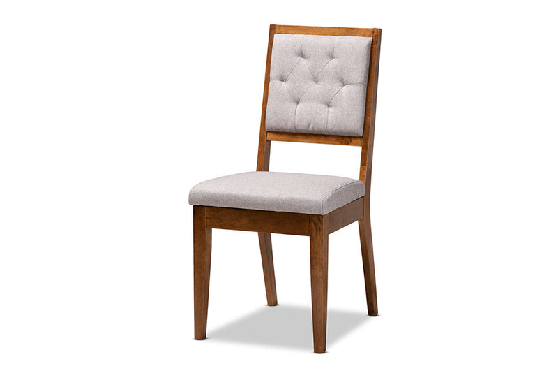 Cyntia Gray Fabric Upholstered and Walnut Brown 5-Piece Dining Set Baxton