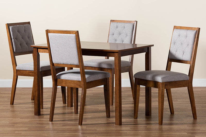 Cyntia Modern and Contemporary Gray Fabric Upholstered and Walnut Brown Finished Wood 5-Piece Dining Set