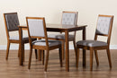 Cyntia Gray Fabric Upholstered and Walnut Brown 5-Piece Dining Set Baxton
