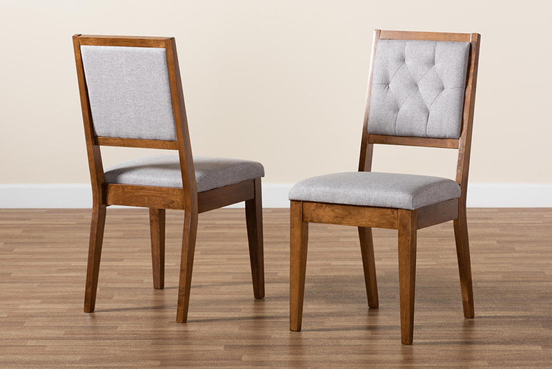 Kalista Modern and Contemporary Gray Fabric Upholstered and Walnut Brown Finished Wood 2-Piece Dining Chair Set