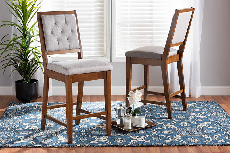 Kalista Gray Fabric Walnut Brown 2Pc Counter Stool Set Baxton