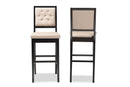 Kalista Sand Fabric Dark Brown 2Pc Bar Stool Set Baxton