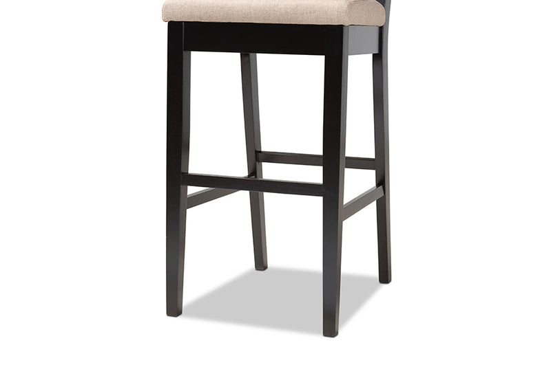Kalista Sand Fabric Dark Brown 2Pc Bar Stool Set Baxton