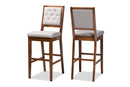 Kalista Gray Fabric Walnut Brown 2Pc Bar Stool Set Baxton