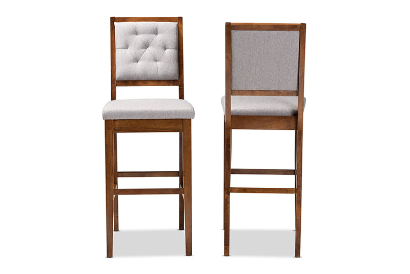 Kalista Modern and Contemporary Gray Fabric Upholstered and Walnut Brown Finished Wood 2-Piece Bar Stool Set