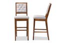 Kalista Gray Fabric Walnut Brown 2Pc Bar Stool Set Baxton