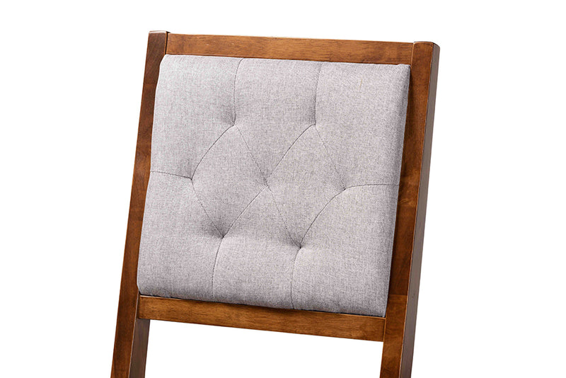 Kalista Modern and Contemporary Gray Fabric Upholstered and Walnut Brown Finished Wood 2-Piece Bar Stool Set
