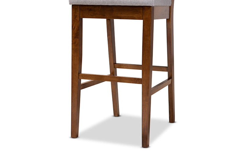 Kalista Modern and Contemporary Gray Fabric Upholstered and Walnut Brown Finished Wood 2-Piece Bar Stool Set
