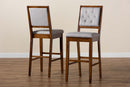 Kalista Gray Fabric Walnut Brown 2Pc Bar Stool Set Baxton
