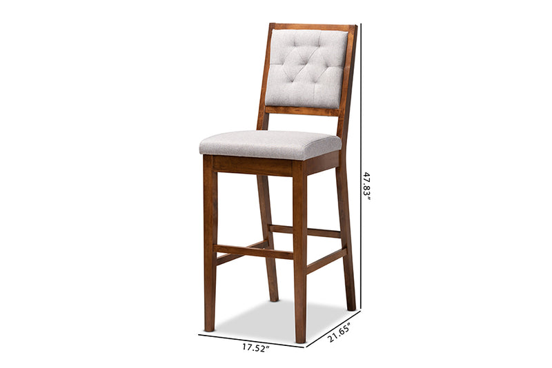 Kalista Modern and Contemporary Gray Fabric Upholstered and Walnut Brown Finished Wood 2-Piece Bar Stool Set