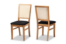 Porter Black Fabric Oak brown Finished 2Pc Rattan Dining Chair Set Baxton
