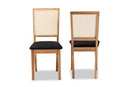 Porter Black Fabric Oak brown Finished 2Pc Rattan Dining Chair Set Baxton