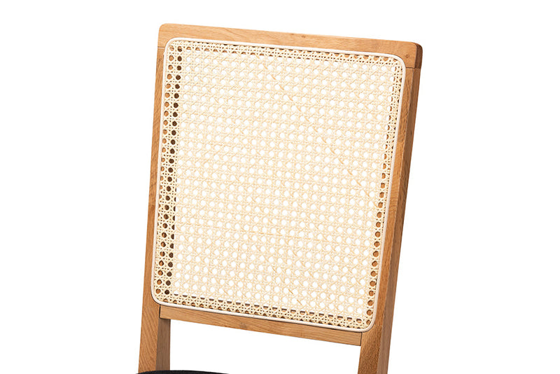 Porter Black Fabric Oak brown Finished 2Pc Rattan Dining Chair Set Baxton