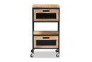Elin Oak Brown and Black Metal 2-Drawer End Table Baxton