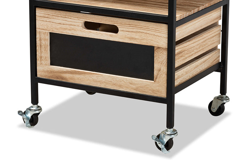 Elin Oak Brown and Black Metal 2-Drawer End Table Baxton