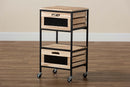 Elin Oak Brown and Black Metal 2-Drawer End Table Baxton