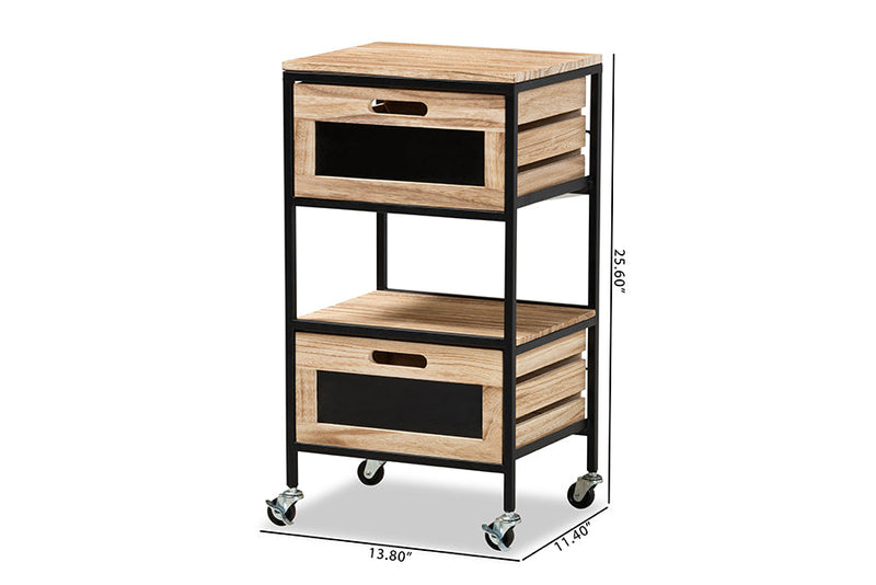 Elin Oak Brown and Black Metal 2-Drawer End Table Baxton
