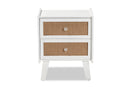 Alya Oak Brown Rattan and White 2-Drawer End Table Baxton