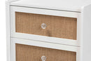 Alya Oak Brown Rattan and White 2-Drawer End Table Baxton