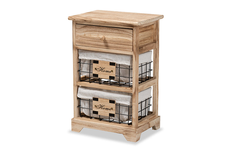 Marion Modern and Contemporary Oak Brown Finished Wood and 1-Drawer End Table w/Baskets